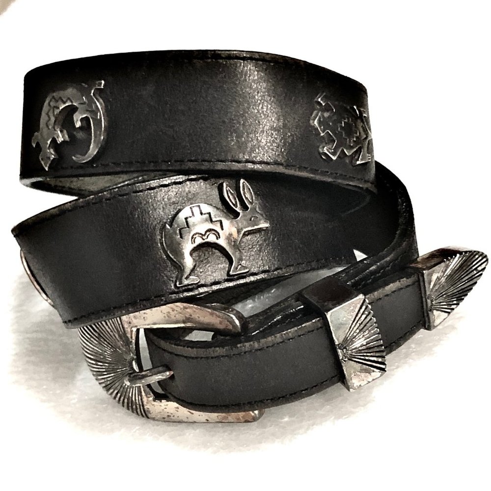 Black Leather Western Concho Belt with Silver Accents